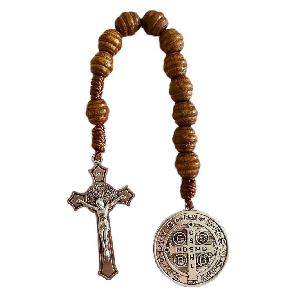 Rosario de Mano San Benito en Madera Natural — madera, hipoalergenico y duradero