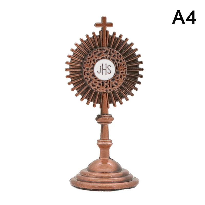 Estatua católica de comunión cristiana, figura cruzada de oro, Jesús Hominum, Salvator, decoración de mesa de oficina en casa, regalo religioso