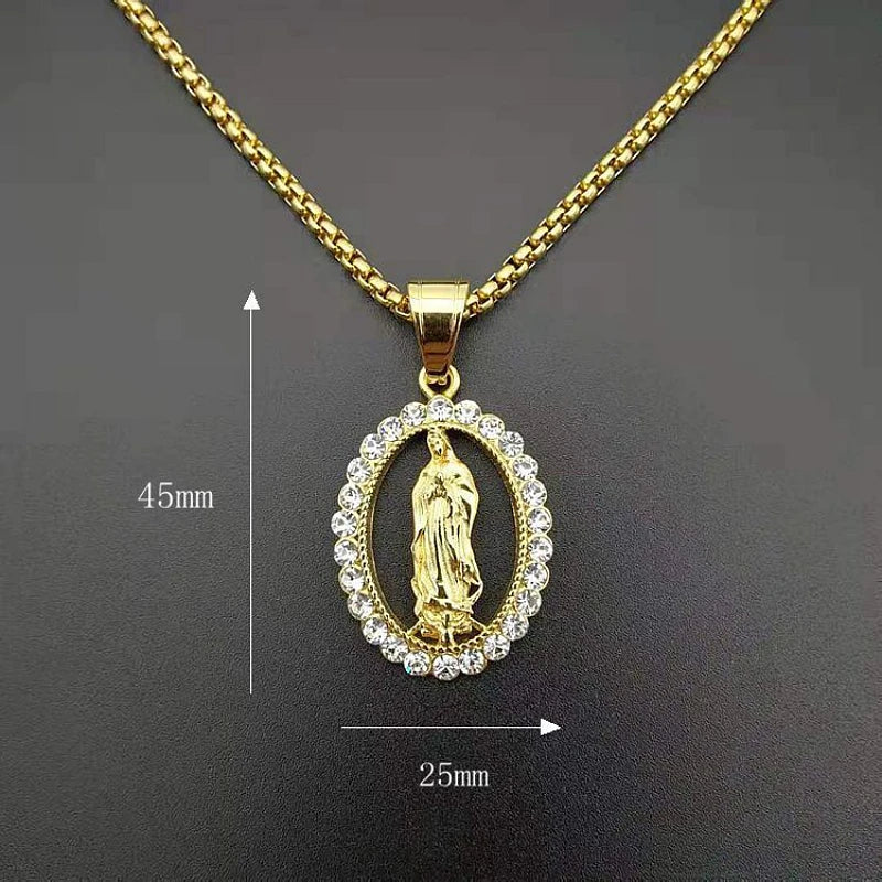 collares para mujer collar collares collar acero inoxidable mujer collar hombre Colgante de moda de Europa y América, collar de la Virgen María católica, dios de la fe religiosa, Hip Hop, regalos de fiesta exquisitos