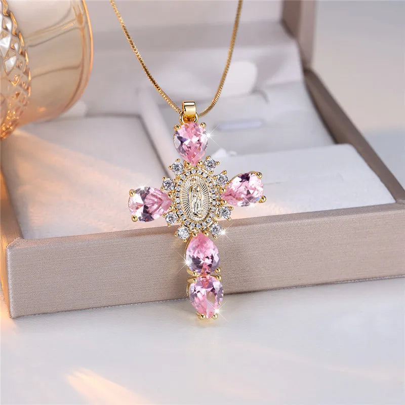 Collar Cruz de la Virgen de Guadalupe con Circonias — confirmacion