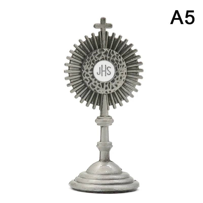 Estatua católica de comunión cristiana, figura cruzada de oro, Jesús Hominum, Salvator, decoración de mesa de oficina en casa, regalo religioso