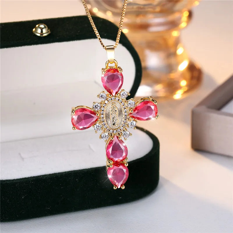 Collar Cruz de la Virgen de Guadalupe con Circonias — fe y devocion en cada detalle