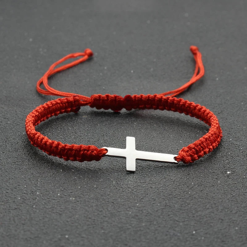 Pulsera de Cuerda con Cruz · Acero Inoxidable