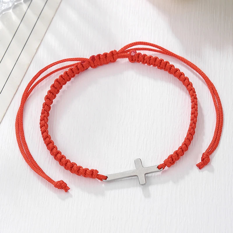 Pulsera de Cuerda con Cruz · Acero Inoxidable