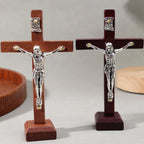 Estatuilla de cruz de Jesús de madera Vintage con soporte para decoración del hogar cristiano crucifijo católico regalo religioso adorno de altar de la Iglesia