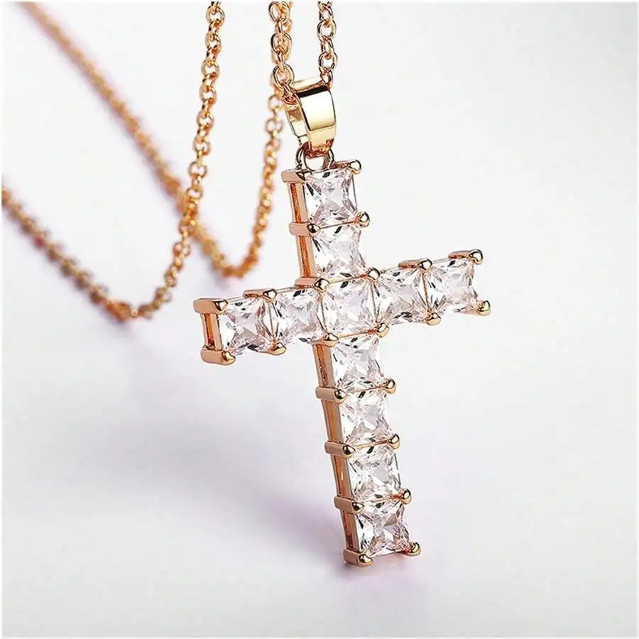 Nuevos collares de moda, colgantes para mujer, colgante de cruz de Jesús de cristal multicolor dorado para mujer, collar para fiesta, joyería para tiempo libre