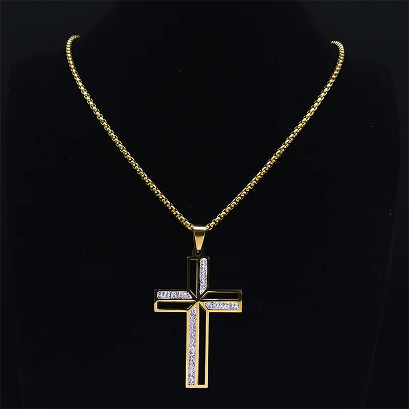 Collar de cruz de crucifijo católico para mujeres y hombres, cadena religiosa cristiana de acero inoxidable, joyería masculina N4943