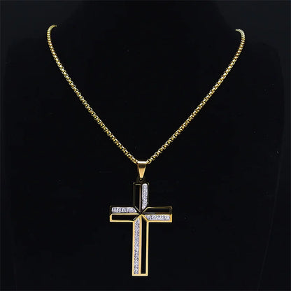 Collar de cruz de crucifijo católico para mujeres y hombres, cadena religiosa cristiana de acero inoxidable, joyería masculina N4943