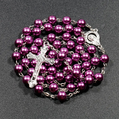 Nueva religión cristiana, collar de Rosario de perlas de imitación para mujer, colgante de cruz de la Virgen María Jesús, cadenas de cuentas largas, joyería de moda