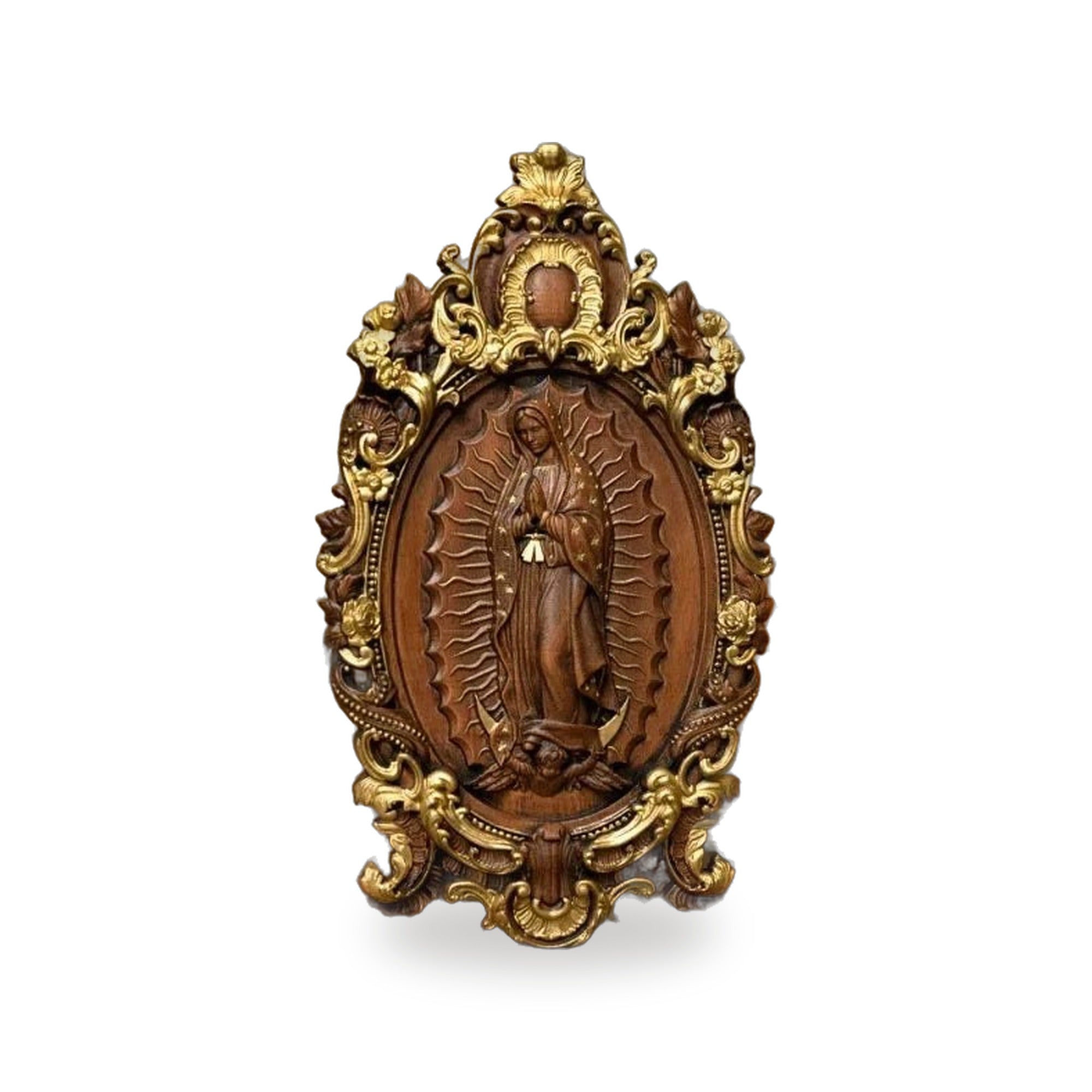 Escultura de Nuestra Senora de Guadalupe en Madera — vista completa del producto