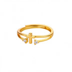 Anillo cruz con circonias de doble aro en dorado — vista de producto