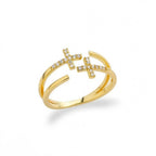 Anillo doble cruz de circonias en acero dorado — vista de producto