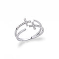 Anillo doble cruz de circonias en plateado — vista de producto