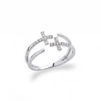 Anillo doble cruz de circonias en plateado — vista de producto