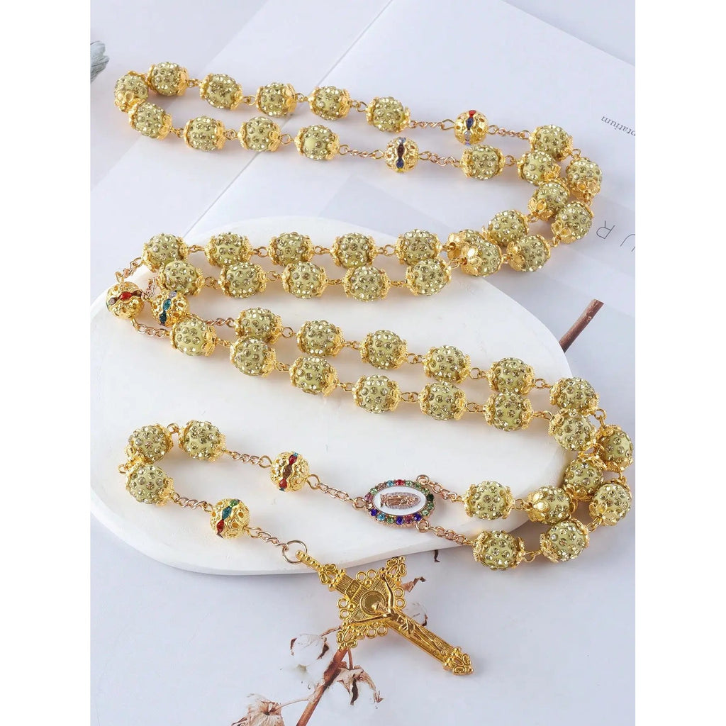 Rosario de Cristal con Cruz de Fe y Luz — cristal, hipoalergenico y duradero