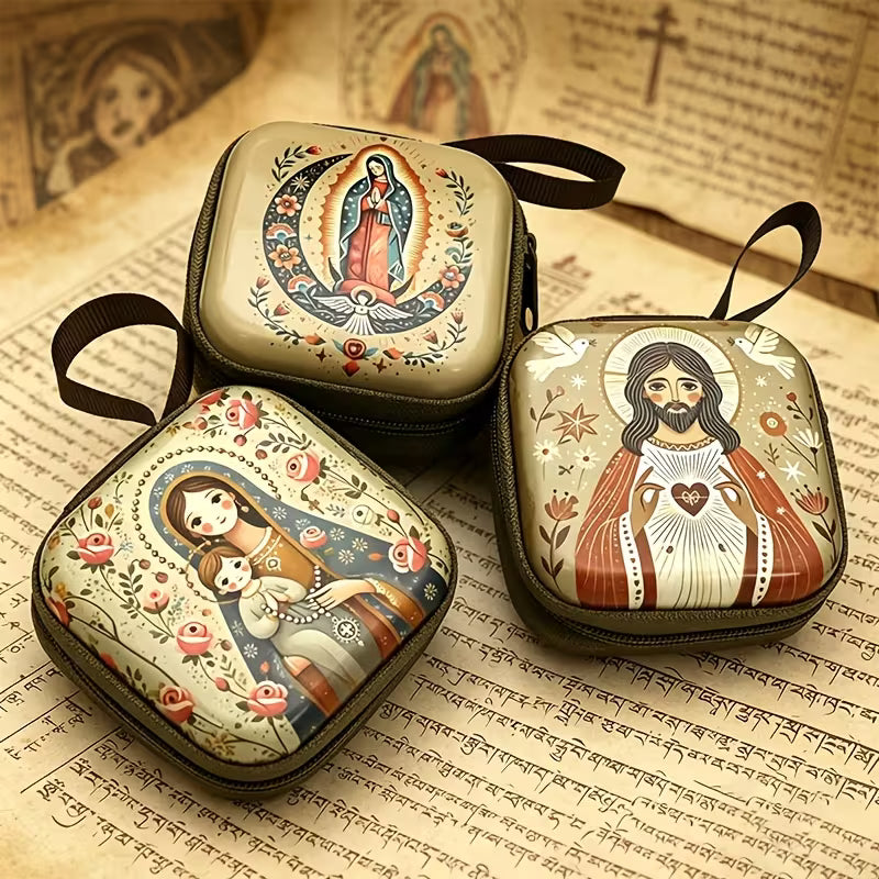 Bolsa para rosario de la Virgen Maria — estuche devocional bordado
