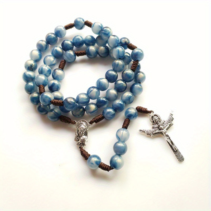 Rosario azul con cuentas vintage — regalo devocional para mujer