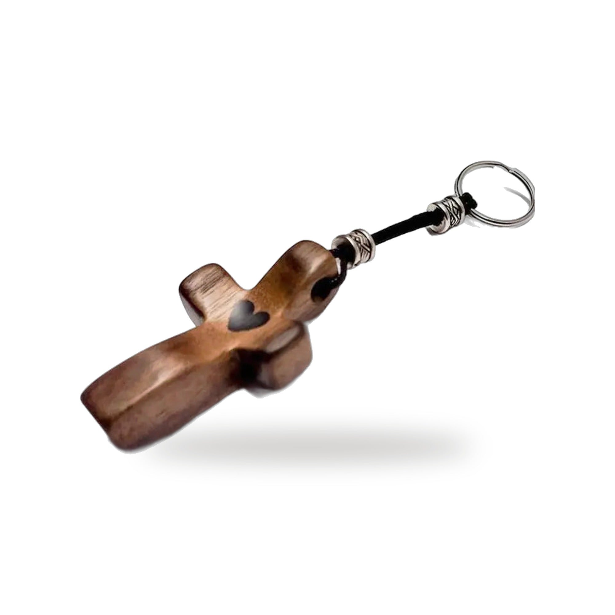 Llavero de Cruz de Madera con Corazon — vista completa del producto