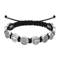 Pulsera de Cordón con Medallas de San Benito en plata y cordón negro