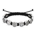 Pulsera de Cordón con Medallas de San Benito en plata y cordón negro