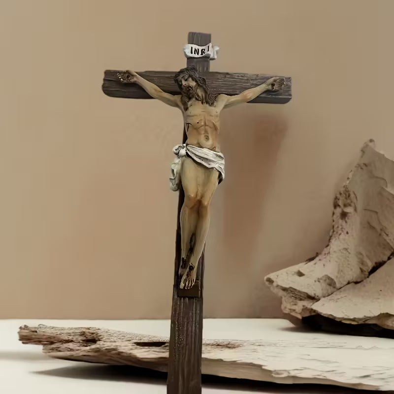 Crucifijo de Jesus en Resina: Simbolo de Fe y Proteccion — resina, hipoalergenico y duradero