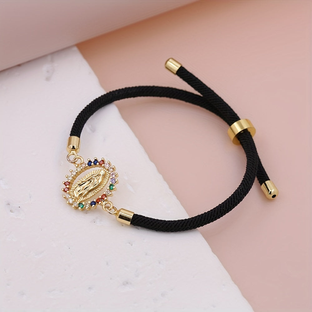 Pulsera Virgen Maria - Cordon Ajustable Banado en Oro 24K — pulsera devocional en uso