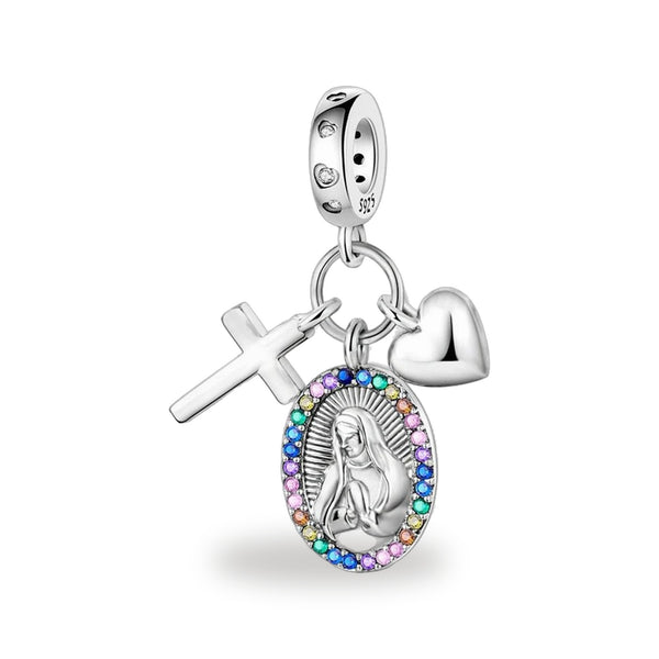 Virgen de Guadalupe, Cruz y Corazon - Dije de Plata 925 — vista completa del producto