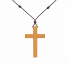 Collar de Cruz de Madera Natural - vista frontal packshot fondo blanco