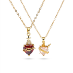 Kit de dos collares: Sagrado Corazón de Jesús en zirconia roja e Inmaculado Corazón de María en zirconia rosa, baño de oro 18k — vista completa