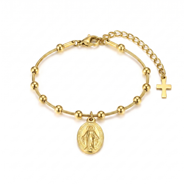 Pulsera de la Medalla Milagrosa en oro con cruz lisa — vista completa