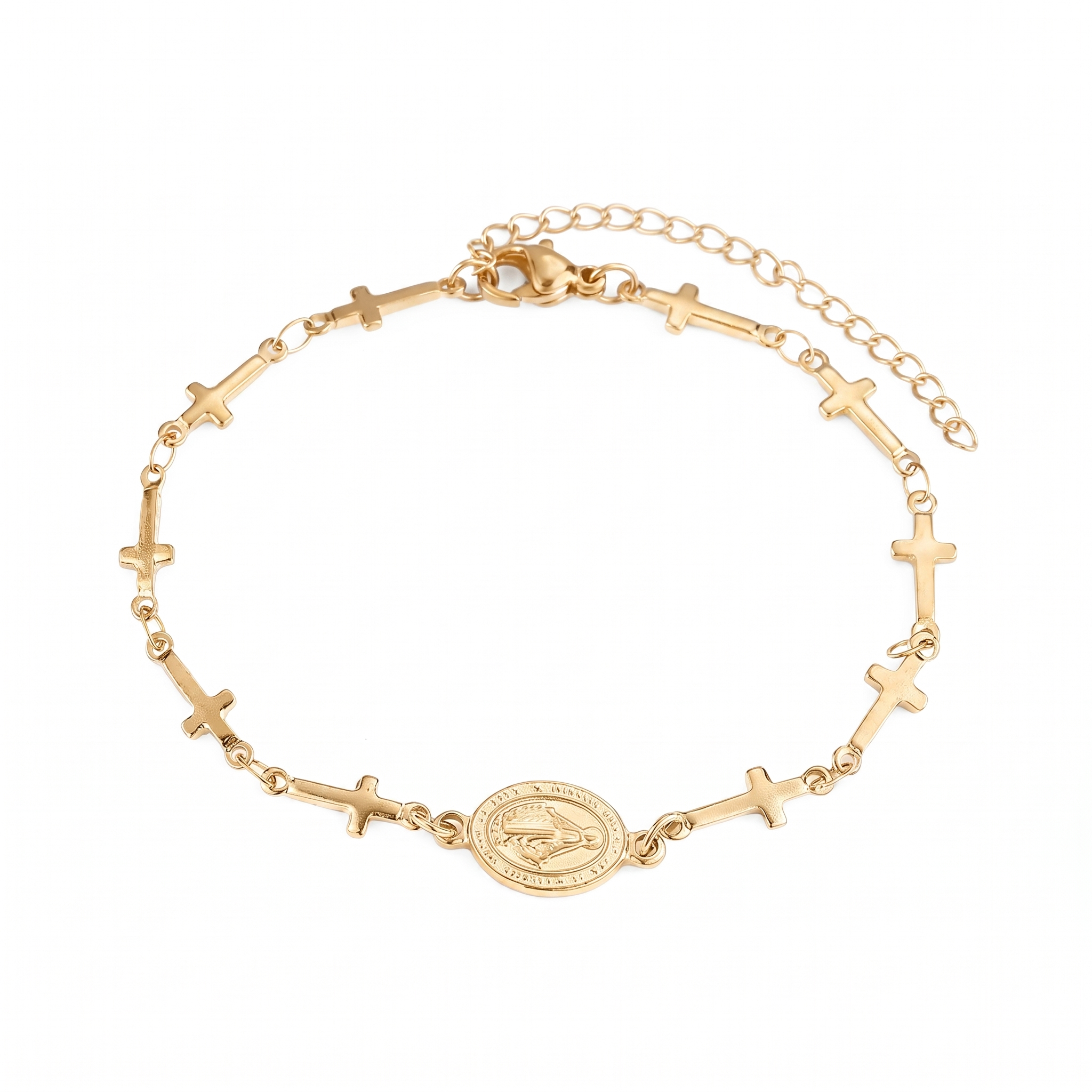 Pulsera de la Medalla Milagrosa con cruces en dorado — vista completa
