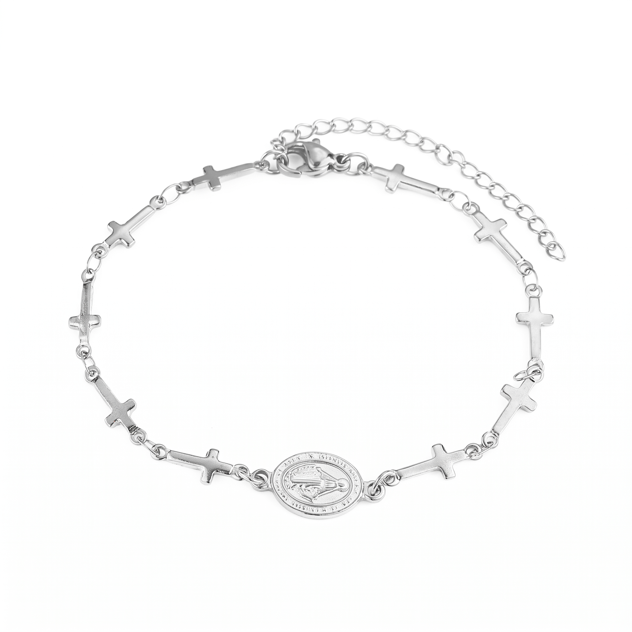 Pulsera de la Medalla Milagrosa con cruces en plata — vista completa