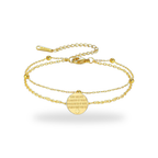 Pulsera de San Miguel Arcángel de doble cadena en acero dorado — vista completa