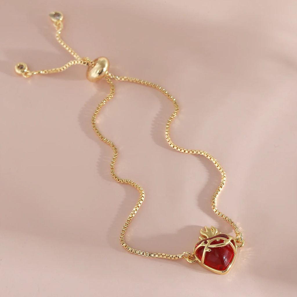 Pulsera del Sagrado Corazón de Jesús con cierre deslizante ajustable y cadena veneciana bañada en oro