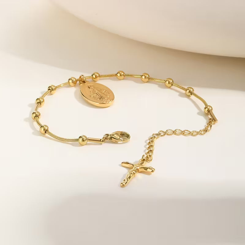 Pulsera de Rosario Virgen María Chapada en Oro