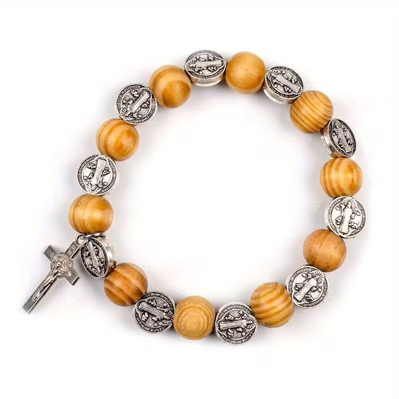 Pulsera de Rosario de Madera y Plata Bendecida