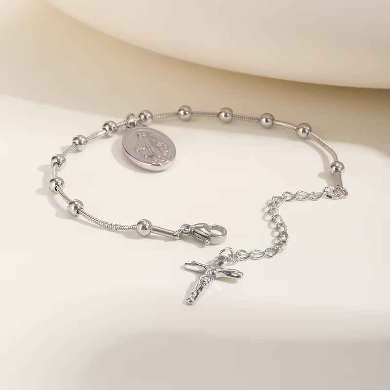 Pulsera de Rosario Virgen María Chapada en Oro