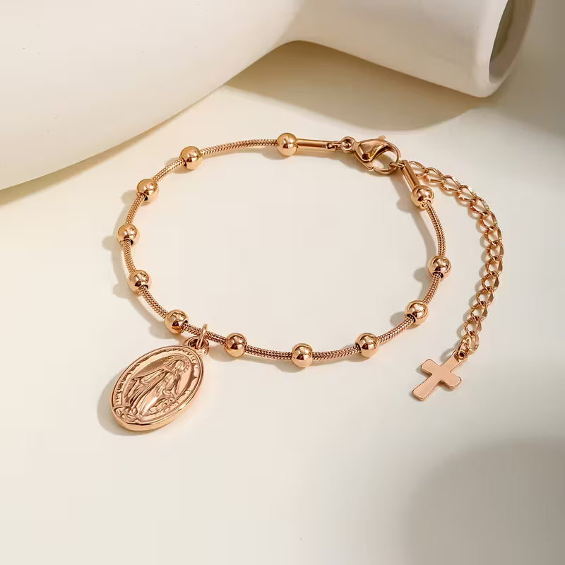 Pulsera de Rosario Virgen María Chapada en Oro