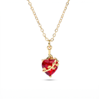 Collar del Castísimo Corazón de San José: corazón de circonia roja con la vara florecida en dorado, sobre fondo blanco — vista completa
