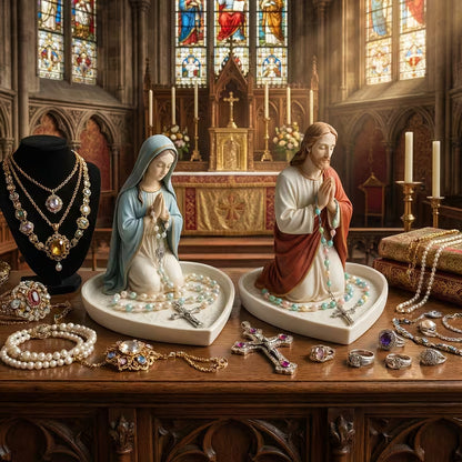 Soporte Devocional de Rosario Virgen María y Jesus