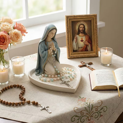 Soporte Devocional de Rosario Virgen María y Jesus