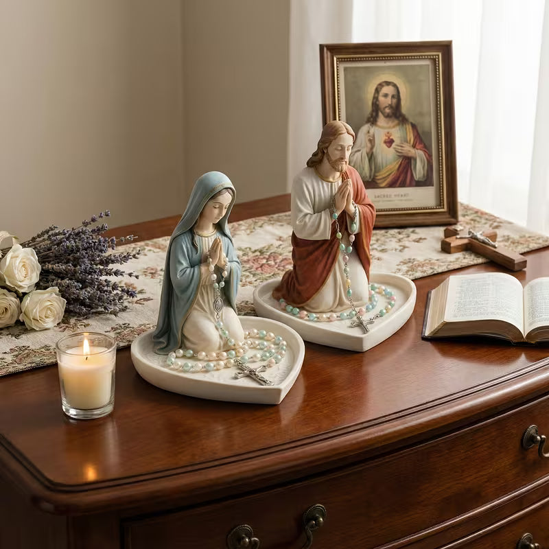Soporte Devocional de Rosario Virgen Maria y Jesus — vista completa del producto