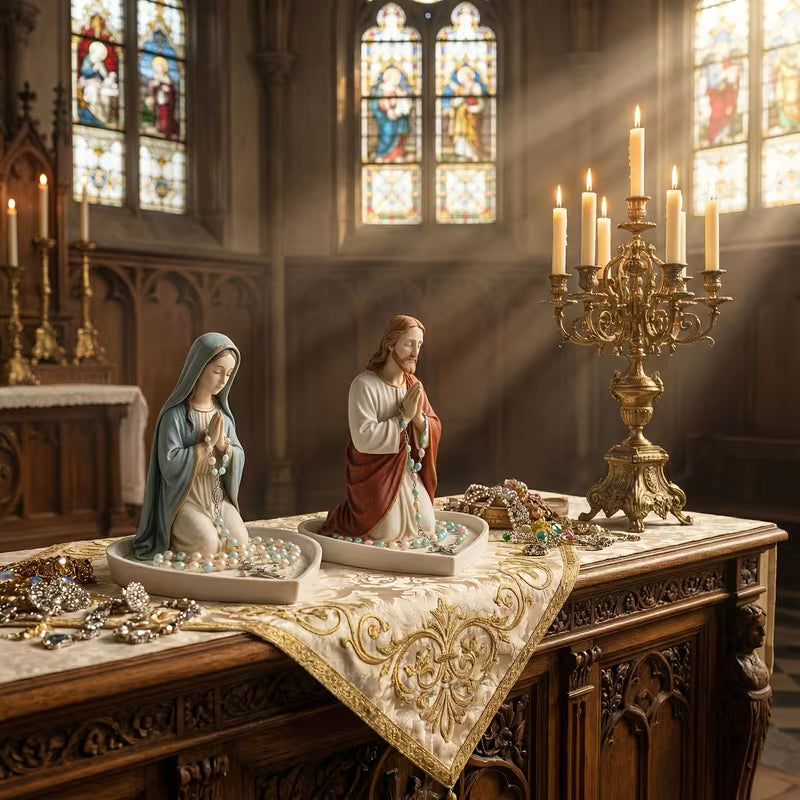 Soporte Devocional de Rosario Virgen María y Jesus