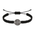 Pulsera Trenzada de San Benito en cordón negro con medalla plateada
