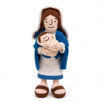 Peluche de la Virgen María con el Niño Jesús y manto azul — vista completa